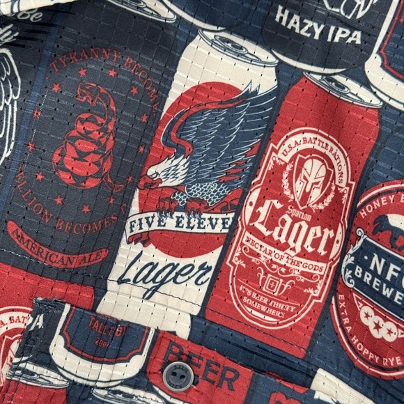 5.11 Tactical Button Shirt Men XL Blue Red Snap‎ Beer Can AOP All Over Print - Picture 4 of 10